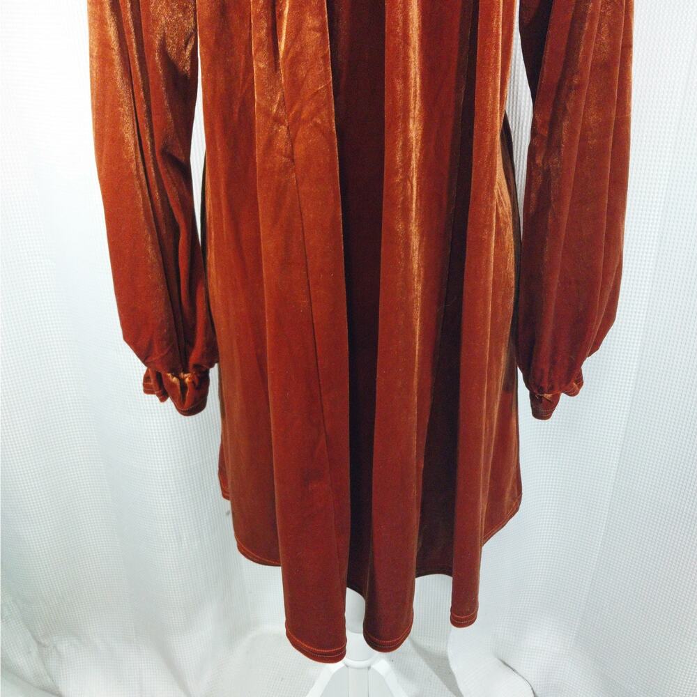 NWOT! UMGEE! ROMANTIC BURNT ORANGE STRETCH VELVET, POUF SLEEVE DRESS! SZ S - Picture 8 of 11